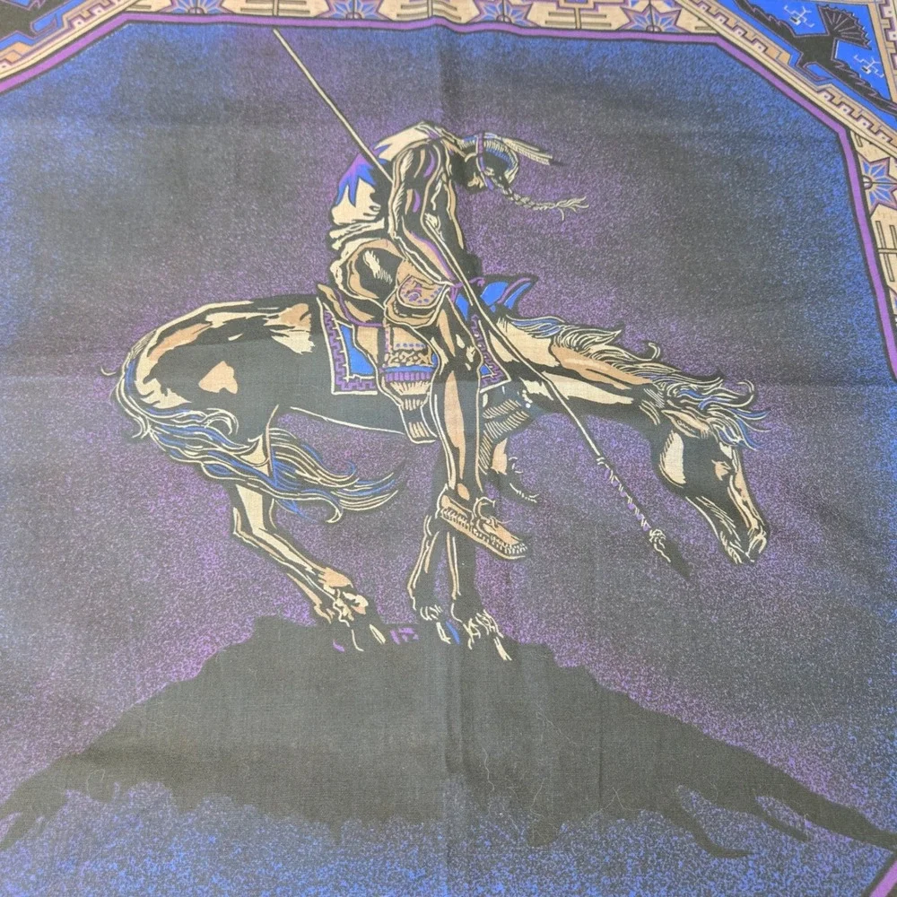 Vintage Native American Warrior Horse Bandana Scarf Southwestern 22